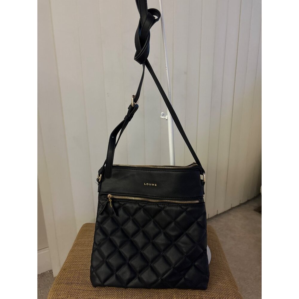 Loume Quilted Black Crossbody Bag With Adjustable Strap & Gold Accents